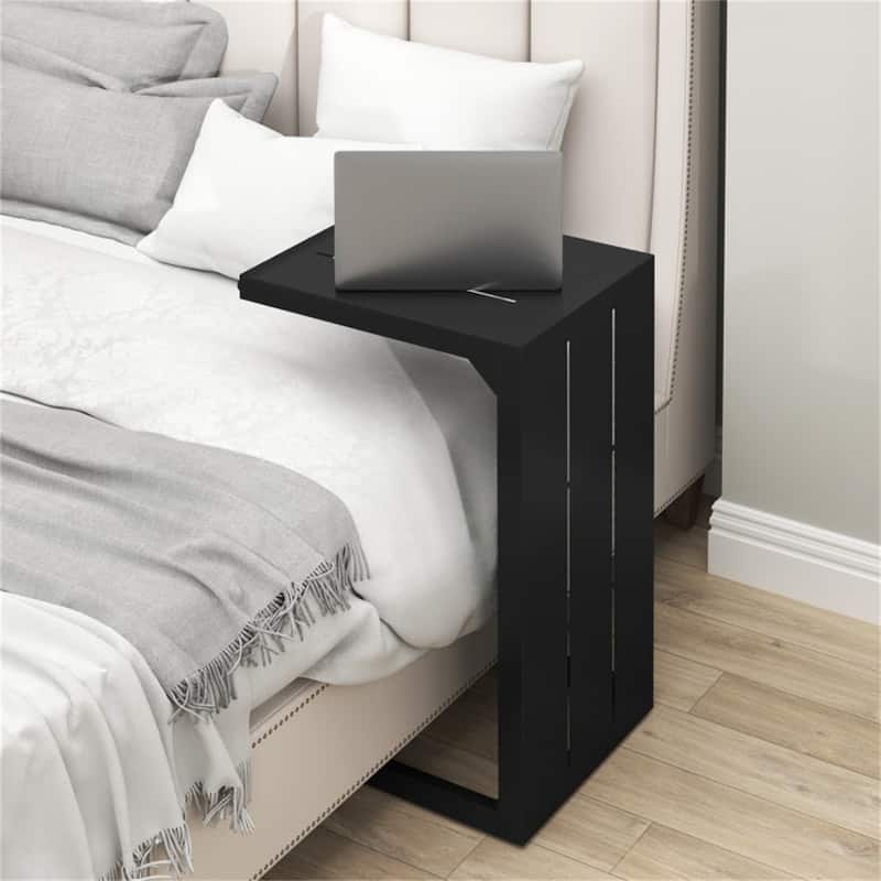 Modern Black Metal C-Shaped Convertible Side End Table Nightstand for Living Room - 17" x 14" x 27"