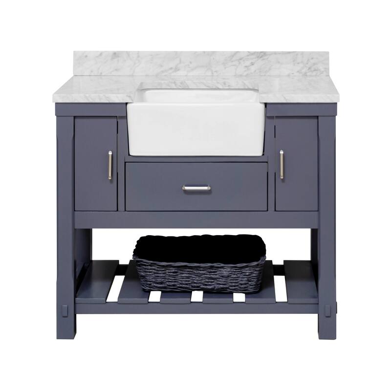 KitchenBathCollection Charlotte 42" Farmhouse Bathroom Vanity with Carrara Marble Top