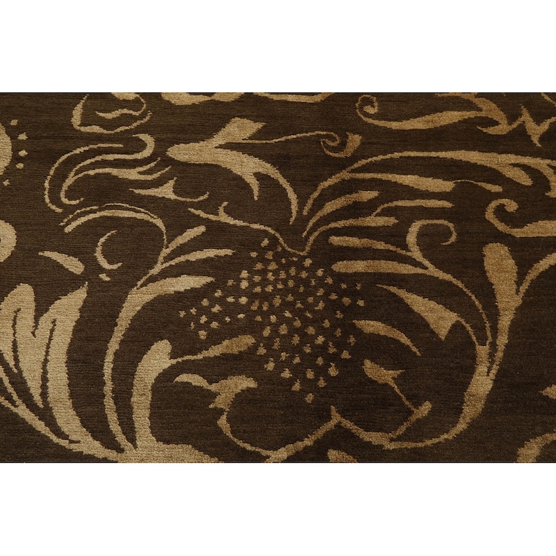Hand Knotted Olive Tibetan Wool & Silk Transitional Oriental Area Rug - 8' x 10'