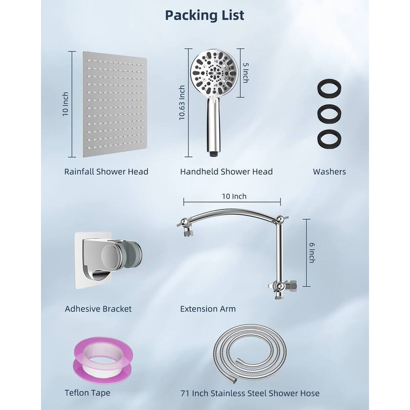 All Metal 10'' High Pressure Rainfall Shower Head With Handheld Spray