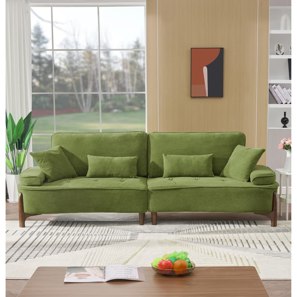 103-inch Green Foam Sofa with Pillows for Multiple Spaces