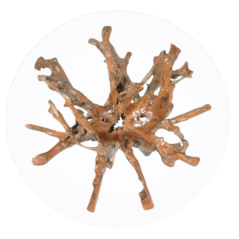 Chic Teak Rustic Teak Wood Root Dining Table Including a 63 Inch Round Glass Top