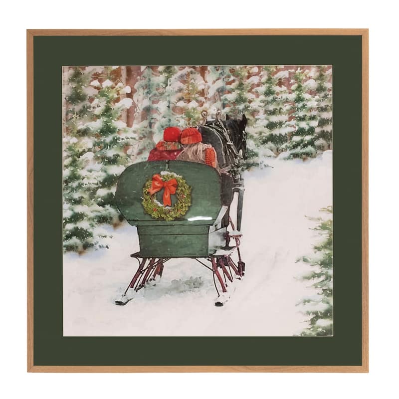 Couple Horse Sleigh Ride Framed Christmas Wall Art - 23.75" x 23.75"