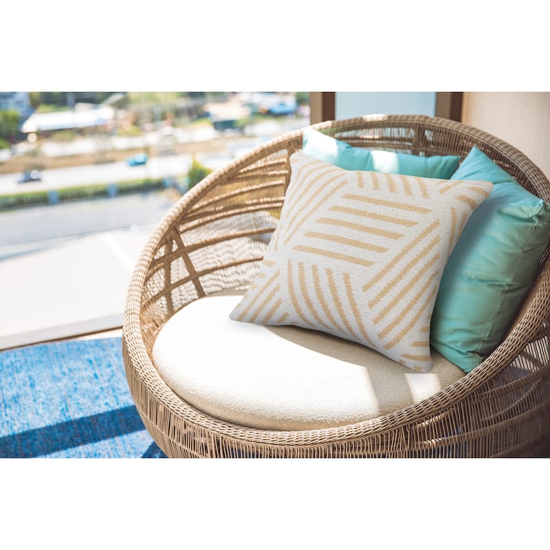 Sevita Tan and White Geometric Striped Throw Pillow
