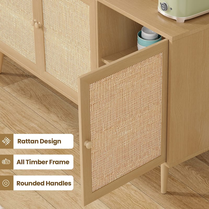 Sideboard Buffet Cabinet with 3 Rattan Doors,Modern Kitchen Storage Console Cabinet for Entryway Living Room (Large)