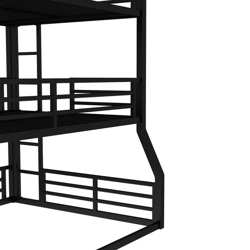 Metal Triple Bunk Bed Frame, Heavy Duty Metal Bunk Bed Frame, Floor Triple Bunk Bed with Safety Guardrails