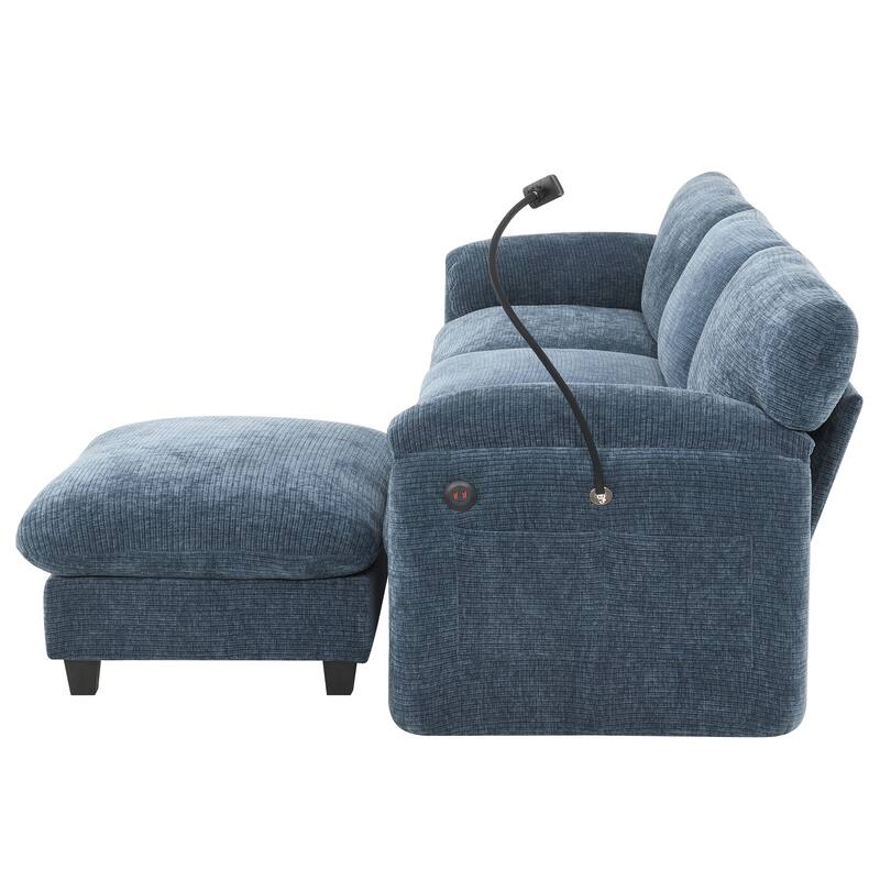 108" Modular U-Shape 4 Seat Sectional Sofa with USB and Type-C Charger, Phone Holder and 2 Side Storage Pockets and Ottoman