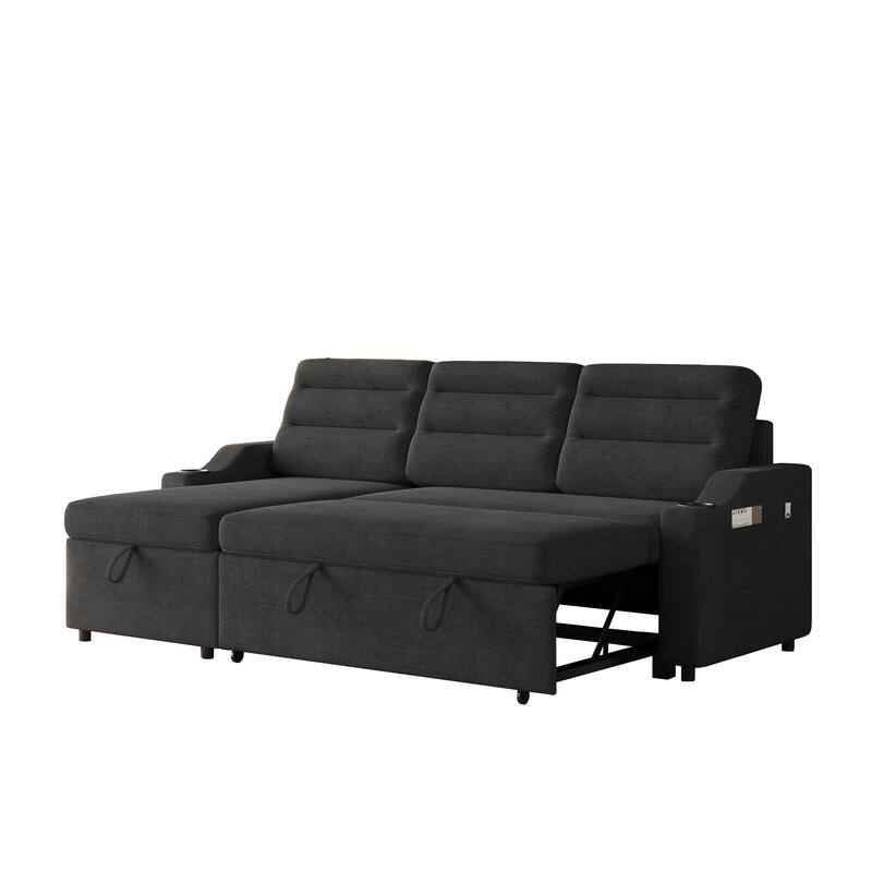 83.5-Inch Convertible Sofa Bed - Stylish Polyester Recliner with Storage for Small Spaces