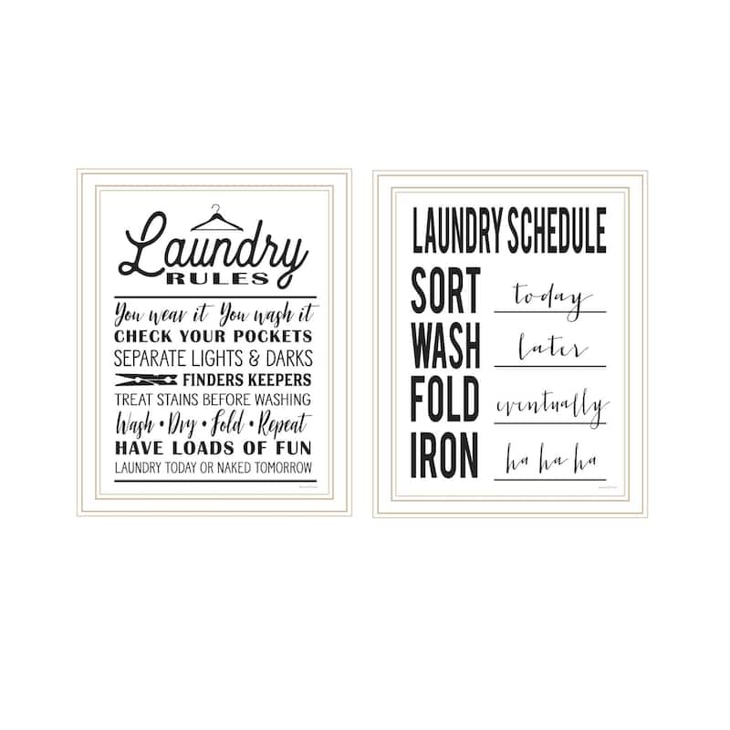 Trendy Decor 4U "Laundry Rules & Schedules" Printed Framed Wall Art by Lettered & Lined - White - 14 x 18