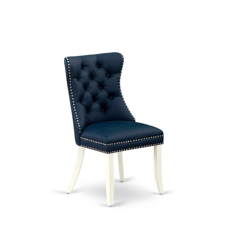 Parson Dining Chairs Set of 2 - Navy Blue Faux Leather Padded Chairs with Nailhead Trim