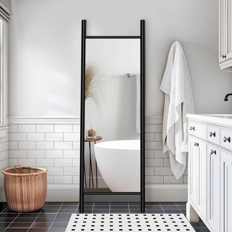 Ladder-Style Arched Solid Wood Framed Full Length Leaning Mirror