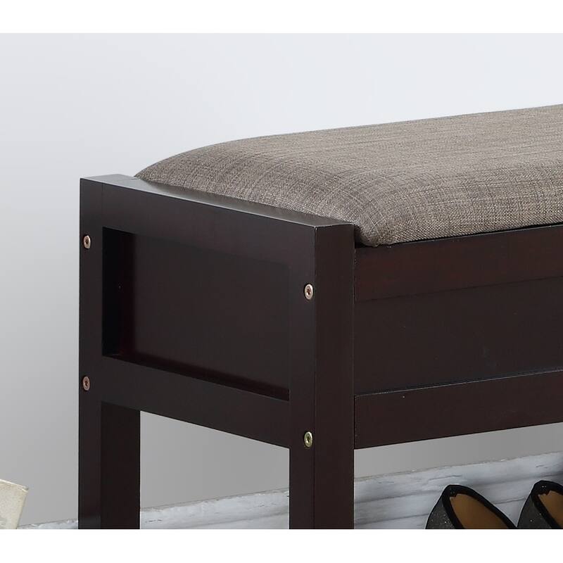 Elegant Upholstered Seat Shoe Bench with Open Shelves, Storage Bench with Flipping Lid, Entryway Footrest Bench