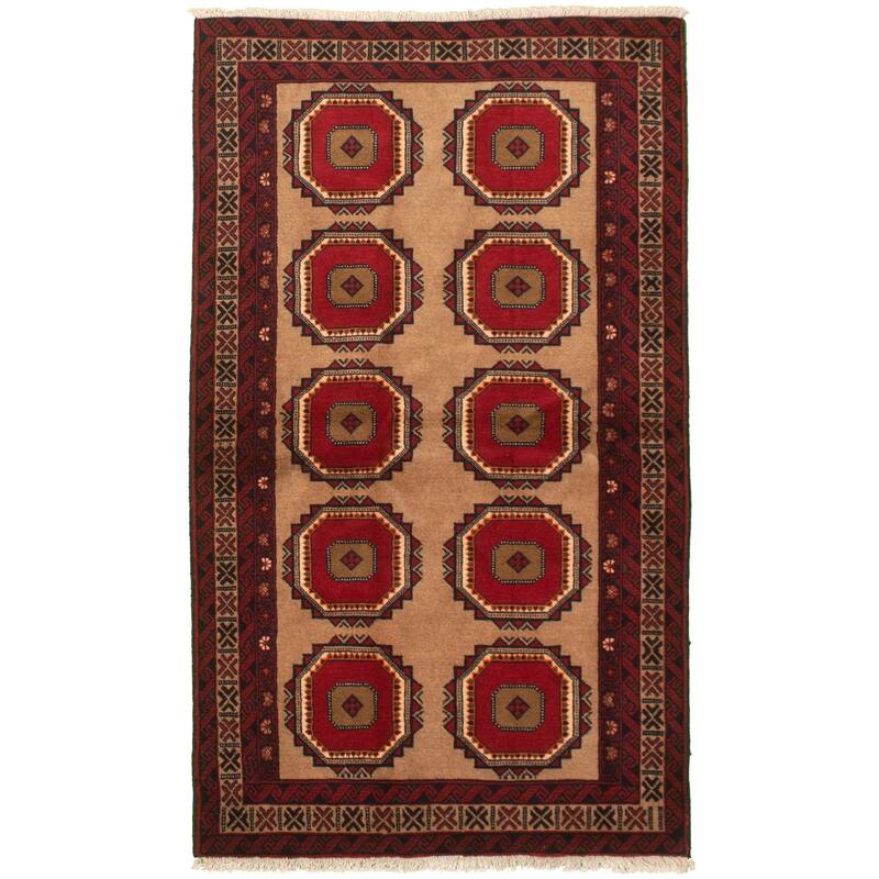 Hand-knotted Rizbaft Tan Wool Rug - 3'7 x 6'6/3'7" x 6'6"