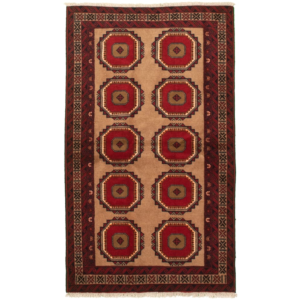 Hand-knotted Rizbaft Tan Wool Rug - 3'7 x 6'6/3'7" x 6'6"