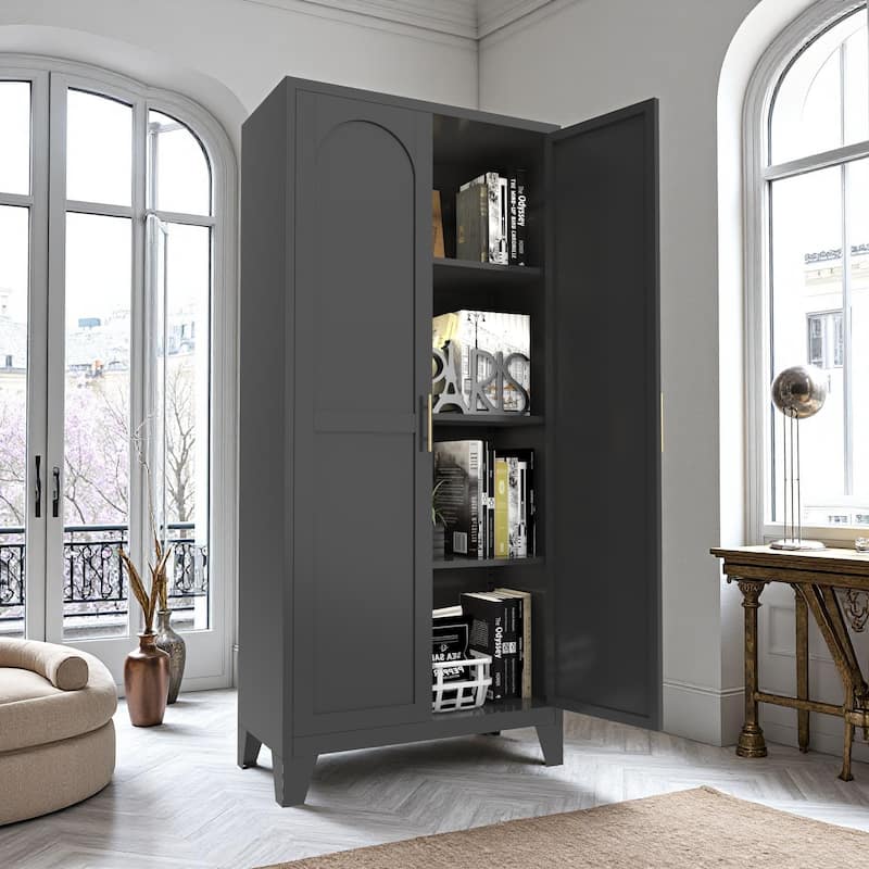 2 Shapely Doors Buffet Sideboard Accent Cabinet, Storage Cabinet with Doors and Adjustable Shelves