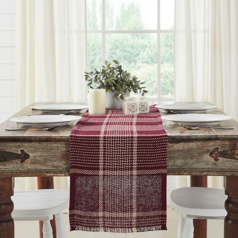 Eston Black Tan Plaid Runner 12x36 - 12x60 - Red