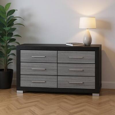 HomeRoots 63" Black And Gray Wood Six Drawer Double Dresser