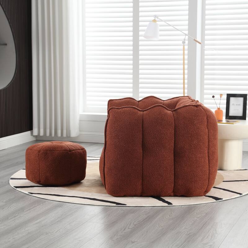 Modern Chenille Bean Bag Chair with Ottoman, Set of 1
