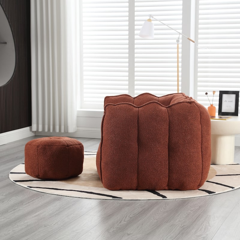 Red+Brown Modern 42.5" Chenille Upholstered Buttons Tufted Accent Chair with Ottoman for Living Room