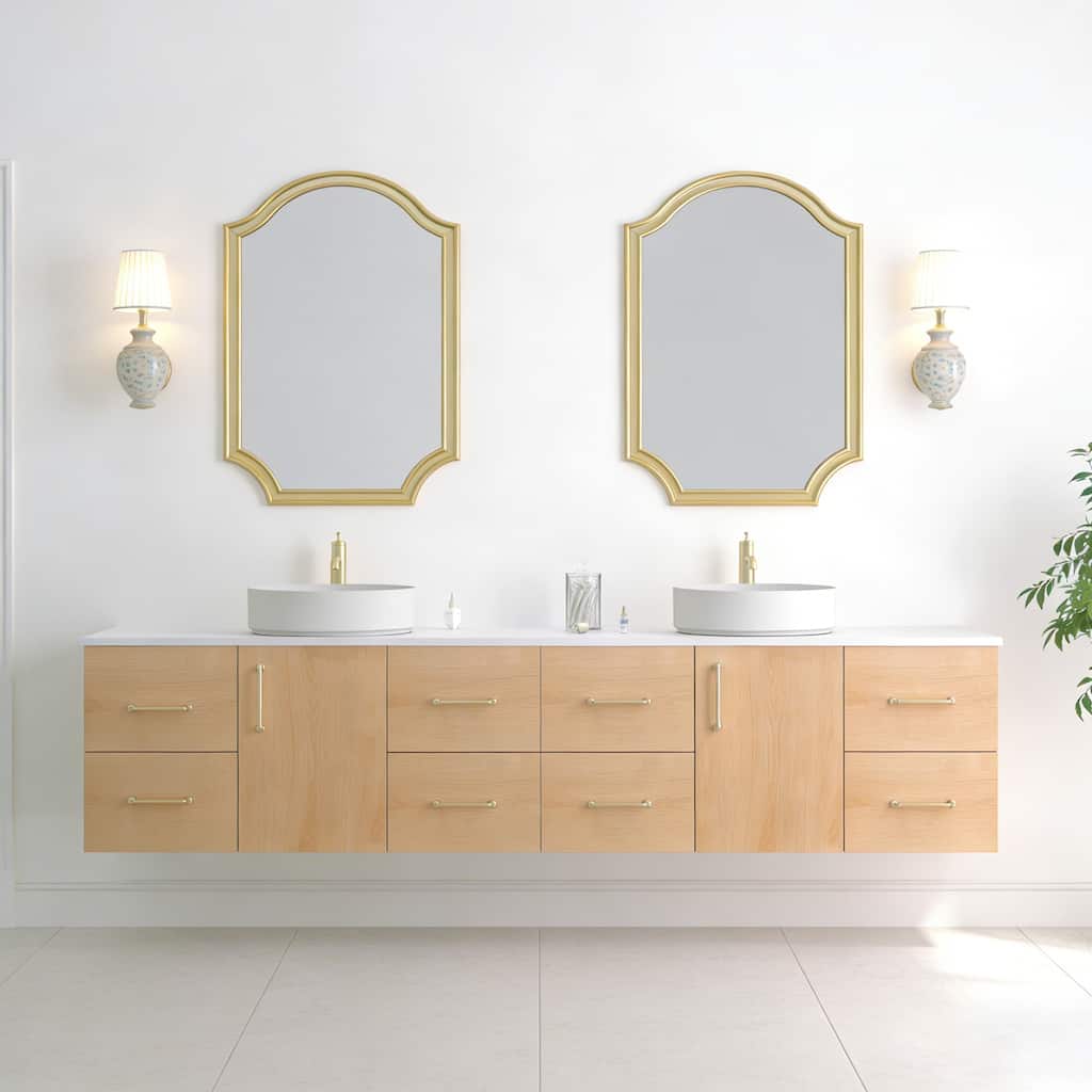 Prismella 60" 72" 84" Floating Vanity with Round Vessel Sink, Quartz Top