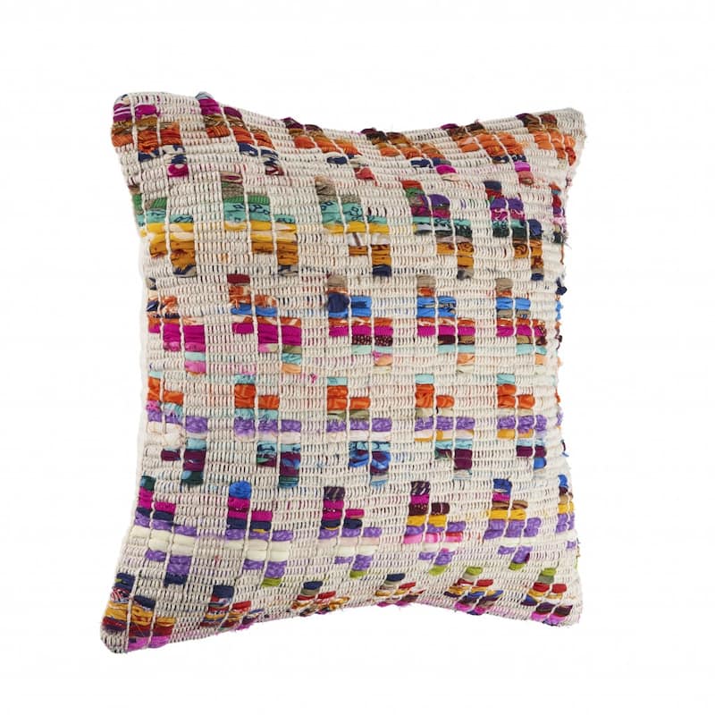 HomeRoots 20" X 20" Beige Red Green Blue Yellow Orange And Pink 100% Cotton Geometric Zippered Pillow