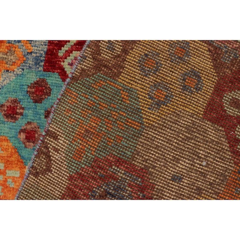 Eclectic Balochi Garrett Red/Blue Hand Knotted Wool Rug - 6'7'' x 9'9''