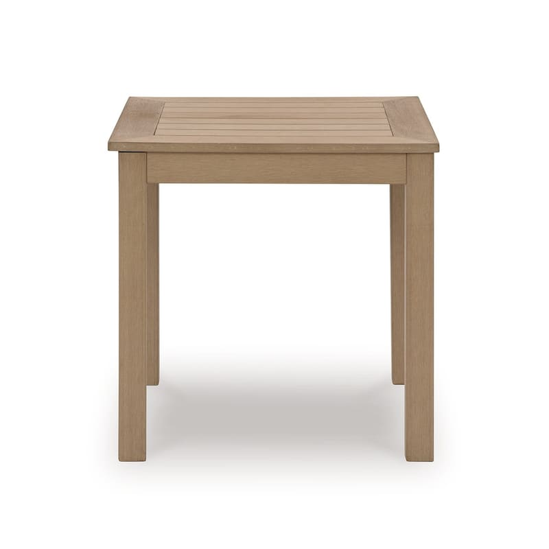 Karo 24 Inch Outdoor Side End Table, Modern Slatted Top, Natural Brown
