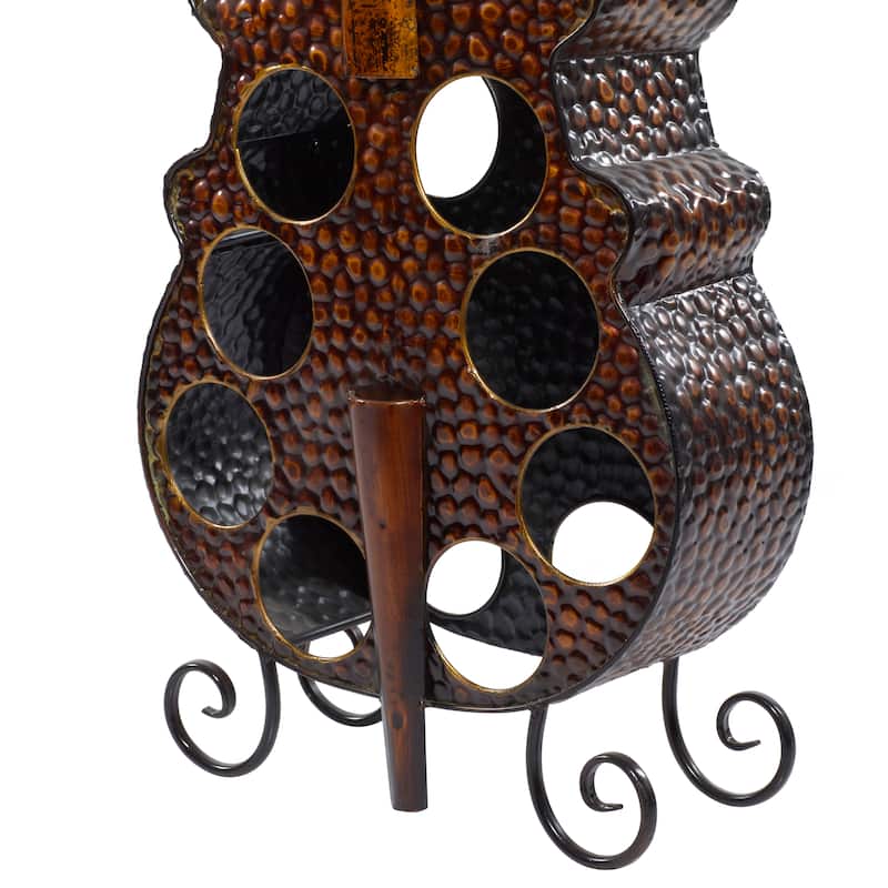 Metal Cello 12 Bottle Standing Wine Rack - Brass - Roche River Decor - 6"W x 17"L x 47"H