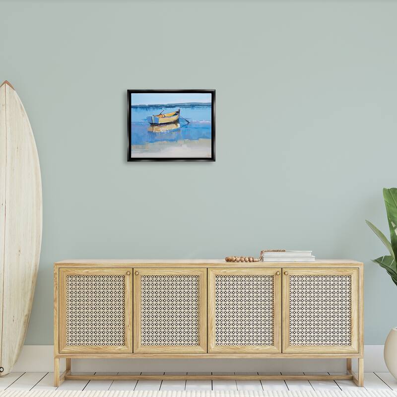 Stupell Row Boat on Blue Coastal Shore Beach Landscape Floater Frame