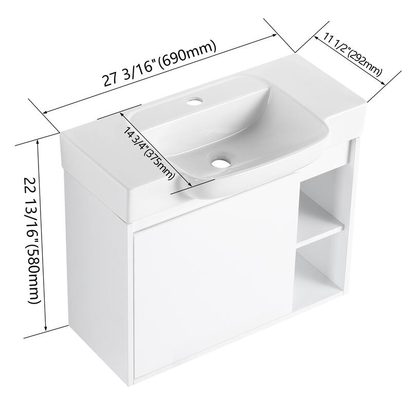 Beingnext 24"/28" Bathroom Vanity with Sink, Floating Bathroom Vanity with Soft Close Door and Shelf