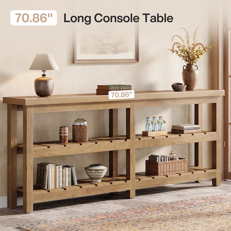 70.86-Inch Extra Long Console Table, Wooden Entryway Table, 3-Tier Sofa Table for Living Room, Hallway, Entrance, Foyer