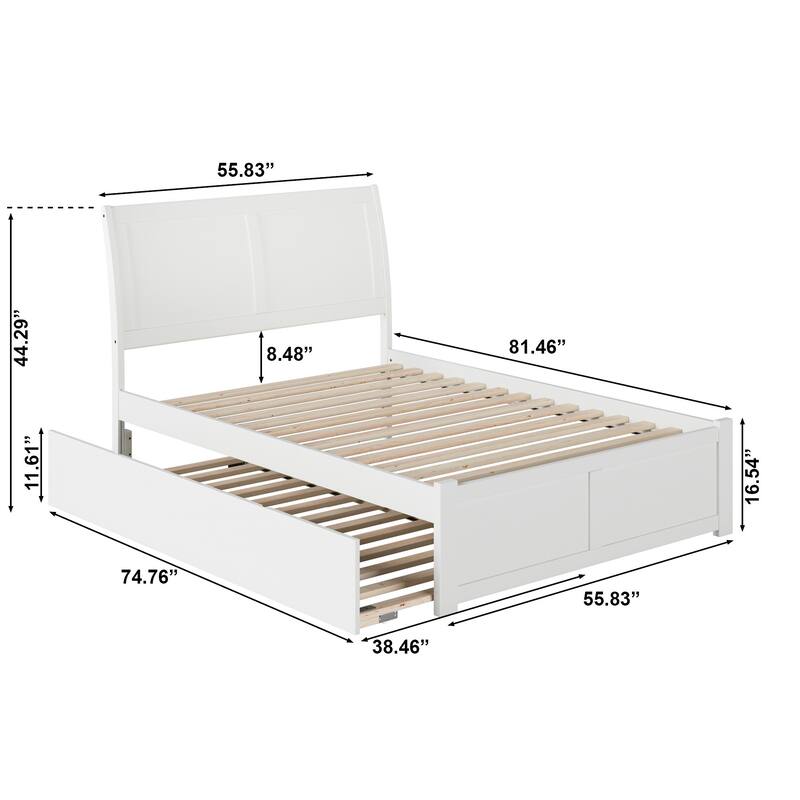 Portland Full Platform Bed with Footboard and Twin Trundle in White