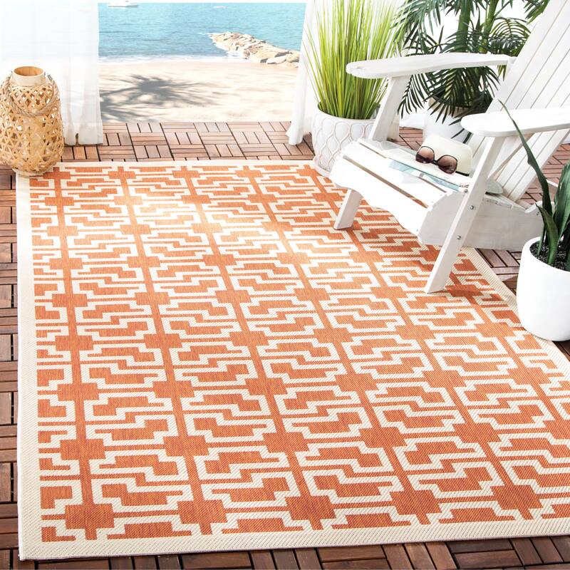 SAFAVIEH Courtyard Zohre Indoor/ Outdoor Waterproof Patio Backyard Rug - 5'3" x 7'7" - Terracotta/Beige