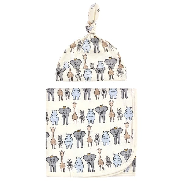 slide 1 of 1, Hudson Baby Infant Boy Swaddle Blanket and Cap or Headband, Royal Safari, One Size - Royal Safari - One Size One Size - Royal Safari