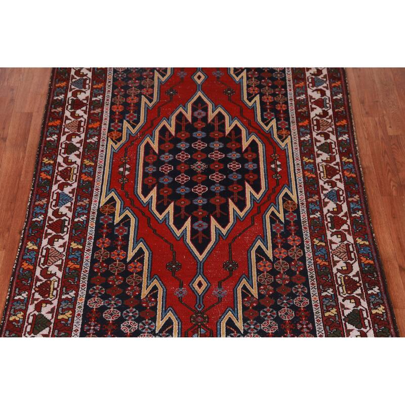 Hand Knotted Oriental 100% Wool Carpet Traditional Medallion Navy Blue & Blues Hamedan Area Rug - 6' 7'' X 4' 2''