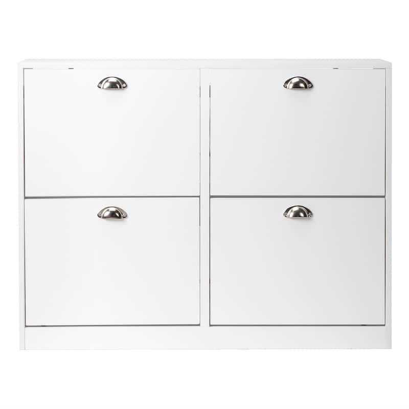 White Shoe Cabinet with 8 Large Drawers and Adjustable Storage Rack for Entryway and Hallway - 40.16”W x 9.84”D x 30.91”H