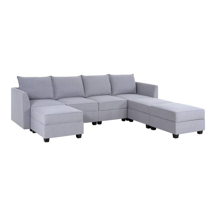 Modern L-Shaped DIY Convertible Modular Sectional Sofa Collection - 4-Seater with 3 Ottoman, Gray