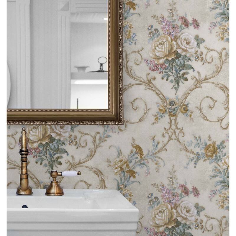 Seabrook Designs Windsor Ogee Floral Unpasted Wallpaper - 27 in. W x 27 ft. L bolt 60.75 sq. ft.