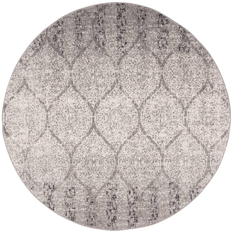 SAFAVIEH Madison Stella Boho Chic Ogee Trellis Rug - 5'3" x 5'3" Round - Grey/Ivory