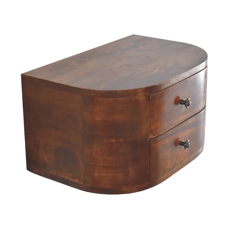 HomeRoots 18" Brown Solid Wood Round Two Drawer Floating Nightstand