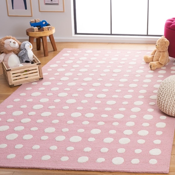 slide 2 of 24, SAFAVIEH Handmade Kids Nessie Dots Wool Rug 3' x 5' - Pink/Ivory - Rectangle