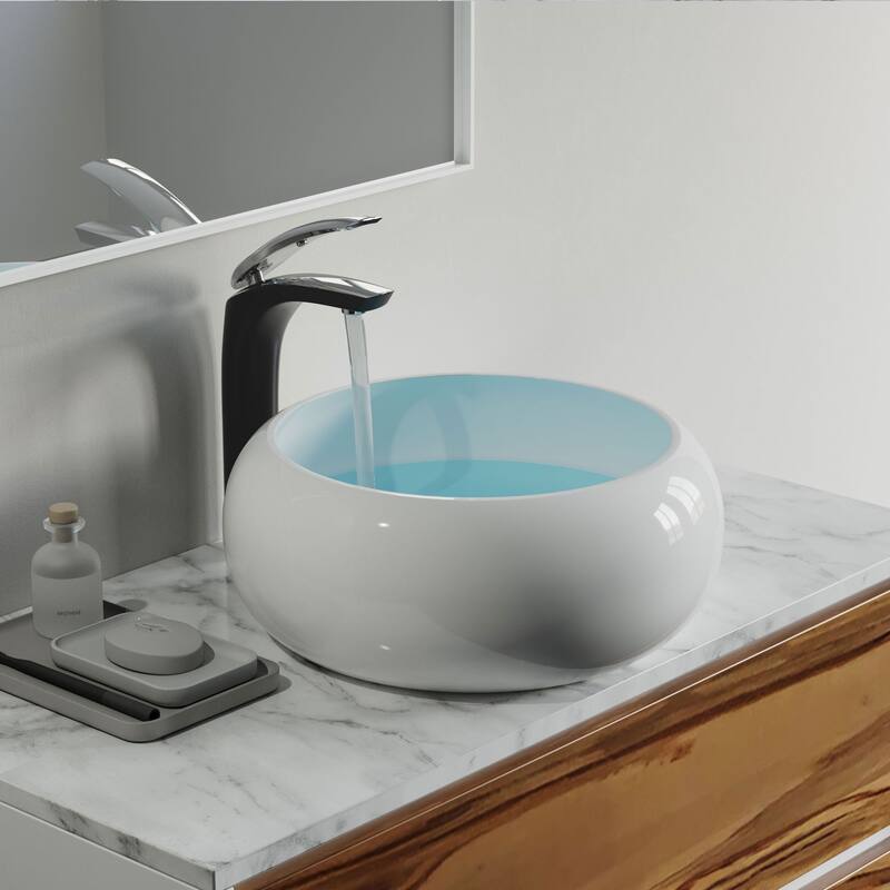 Dowell Ceramic Vessel Sink, Globe, Gloss White - 16Wx16Dx6H