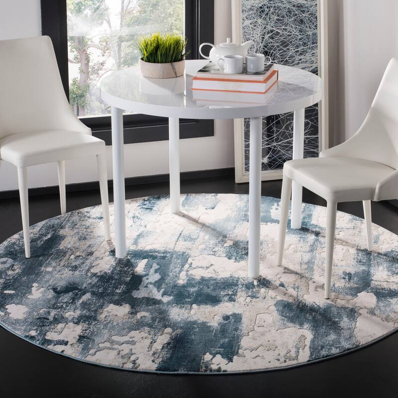 SAFAVIEH Vogue Lina Modern & Contemporary Abstract Beige/Charcoal Rug - 6'7" Round - Beige/Turquoise