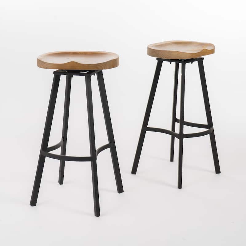Silas Antique Pinewood Swivel Barstool (Set of 2) by Christopher Knight Home - N/A