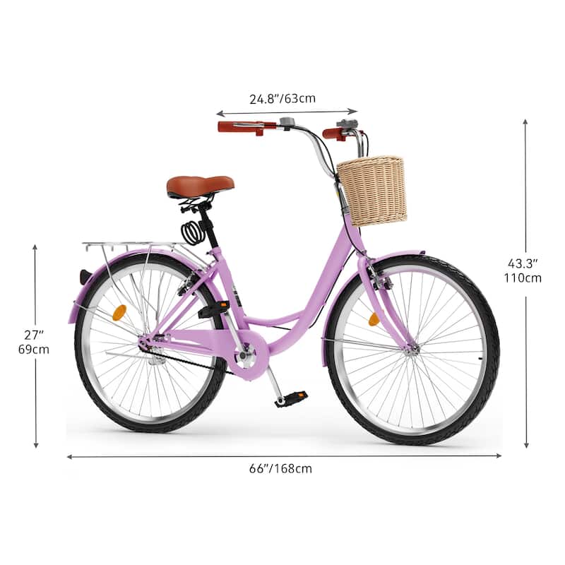 26 Inch Beach Cruiser Bike for Women - 1 Speed Commute Bike for Adults - Womens Bicycle with Adjustable Seat in Purple - 26"