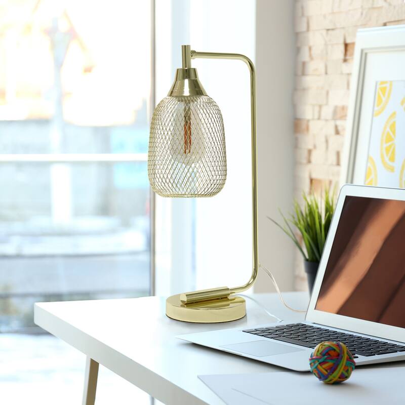 Farmhouse Style Desk Lamp with Mesh Shade - 19" - Gold