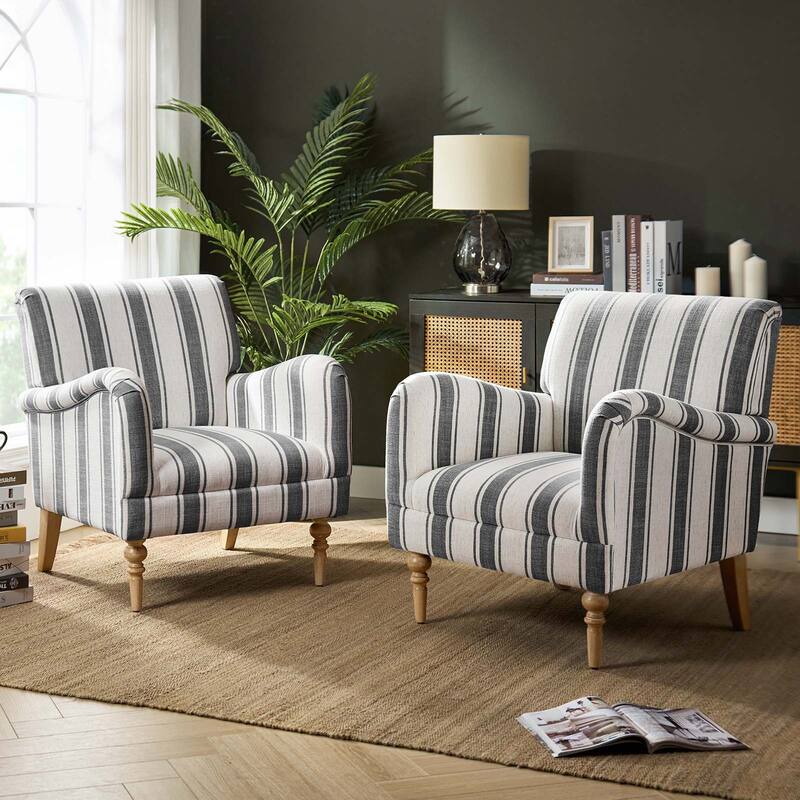 Seip Transitional Striped Arm Chair with Spindle Wood Legs Set of 2 by HULALA HOME