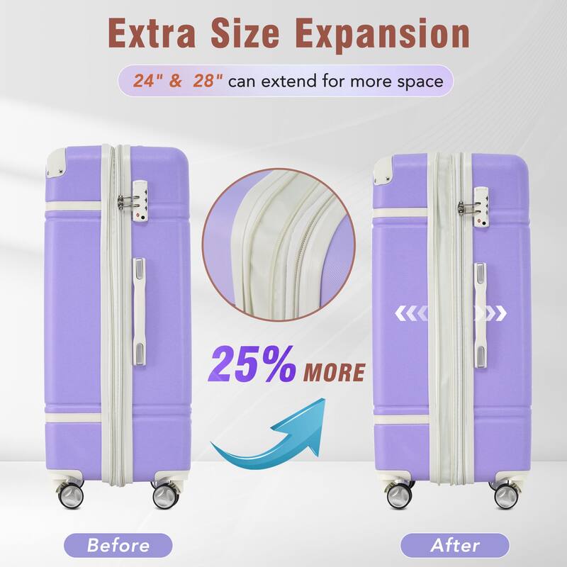 Lightweight 3-Piece Hardshell Luggage Set with TSA Lock, 20" + 28" Luggage & Cosmetic Case