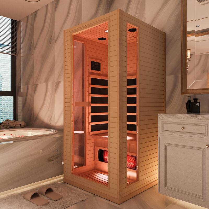 EROMMY up to 3 Person Infrared Sauna with 10-Minute Warm-Up Heater Tube and Carbon Plate - Single