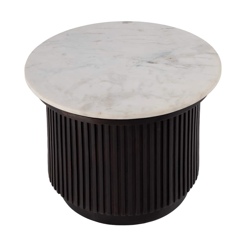 Georgia 22 in. W Round Wood and Marble Ribbed Side Table